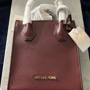 MSRP $298. Merlot pebbled leather, Mercer XS Leather Crossbody Bag. NWT